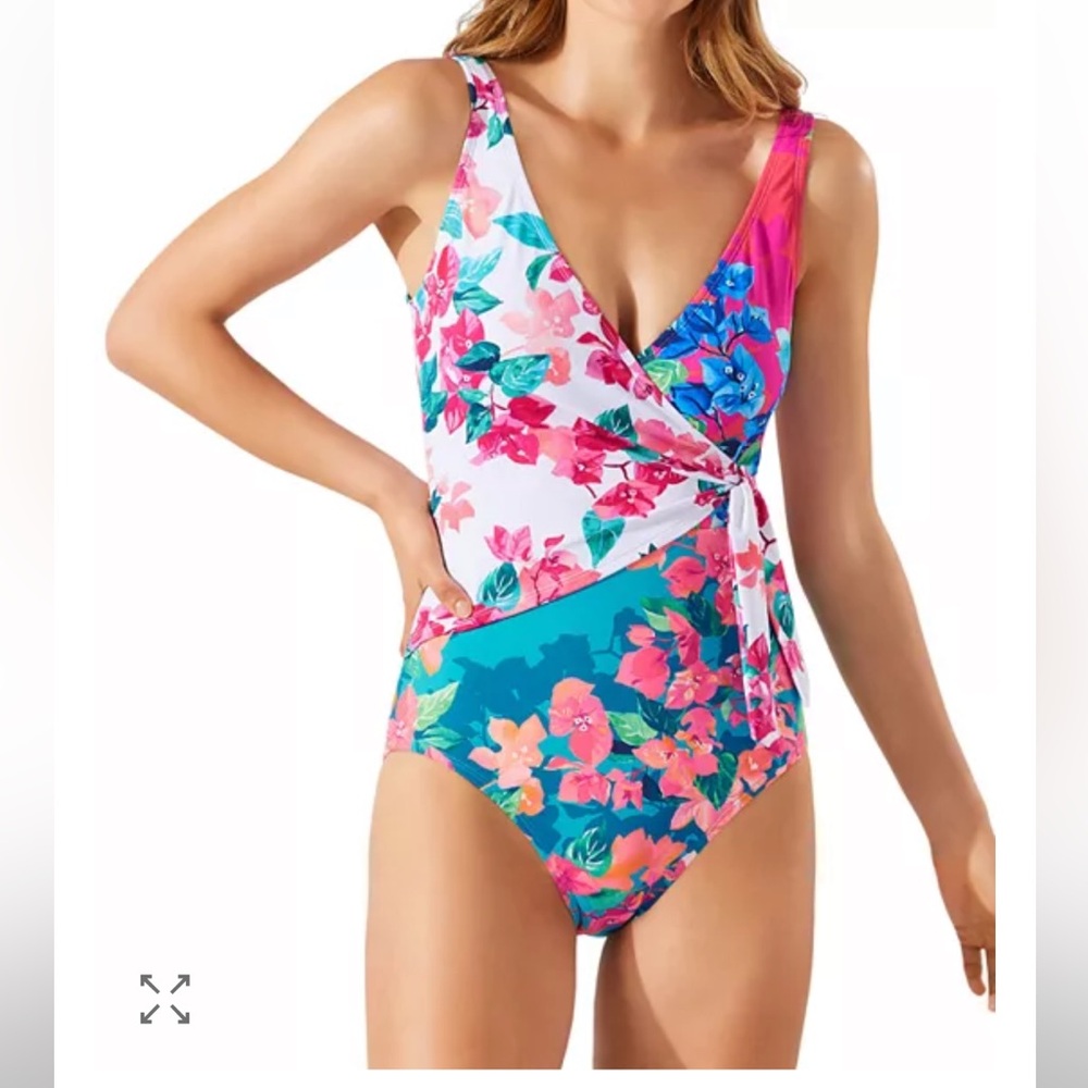 Tommy Bahama Bougainvillea Wrap Front One Piece Swimsuit Size 10 Tummy Control